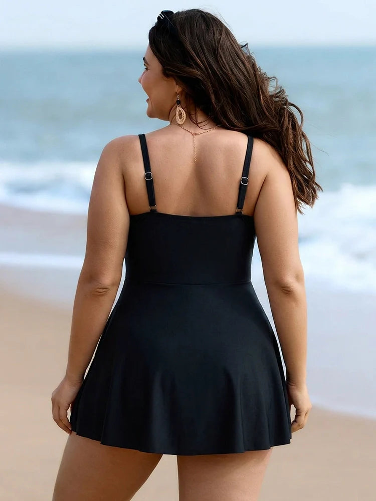 Maillot de bain robe une pièce femme – Effet ventre plat, drapé croisé devant