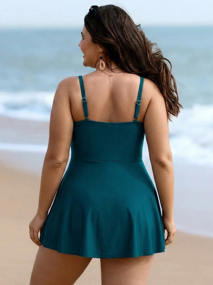 Maillot de bain robe une pièce femme – Effet ventre plat, drapé croisé devant
