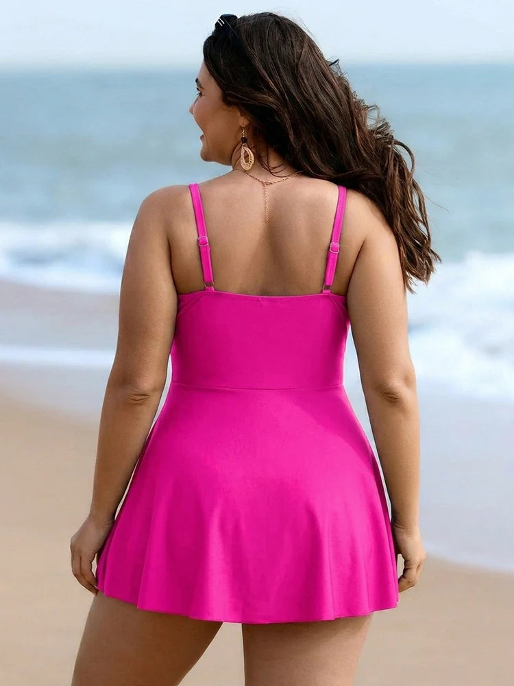Maillot de bain robe une pièce femme – Effet ventre plat, drapé croisé devant