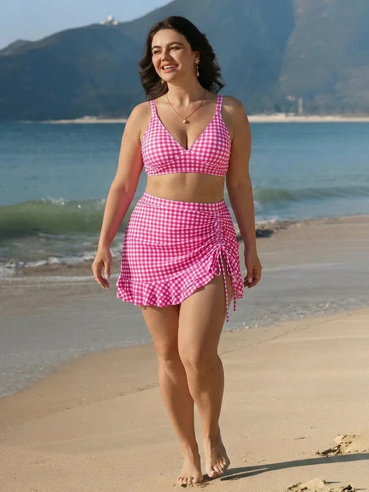Bikini taille haute effet ventre plat avec jupe de bain