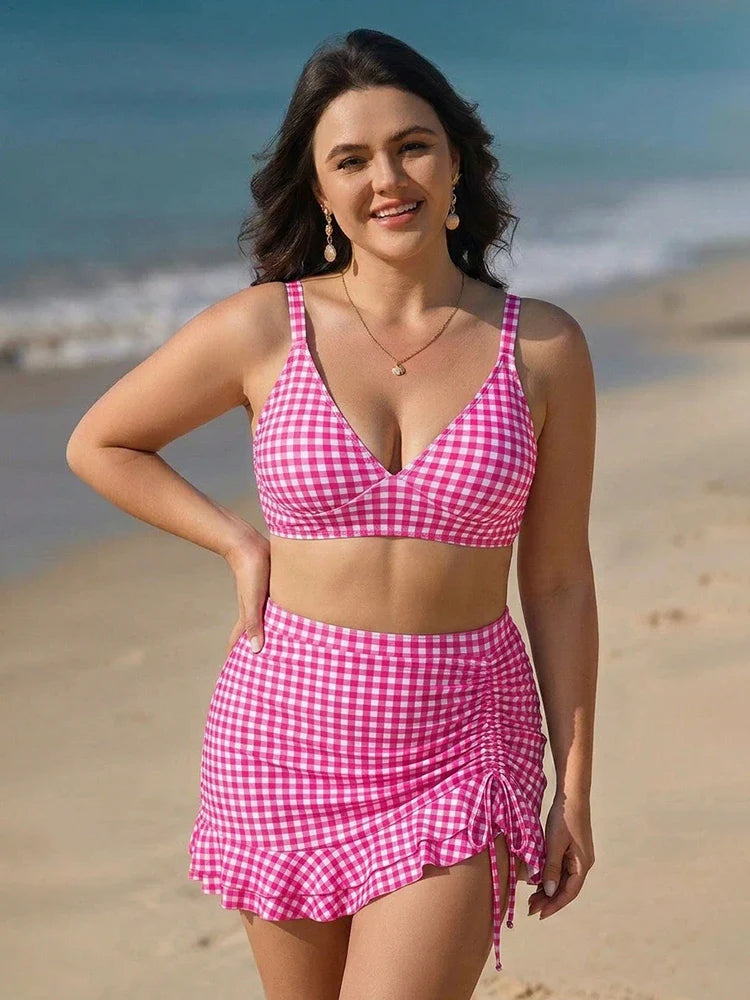 Bikini taille haute effet ventre plat avec jupe de bain