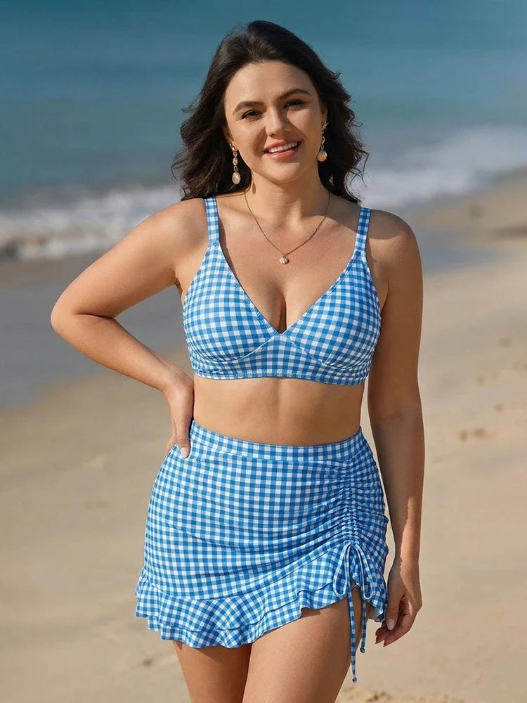 Bikini taille haute effet ventre plat avec jupe de bain