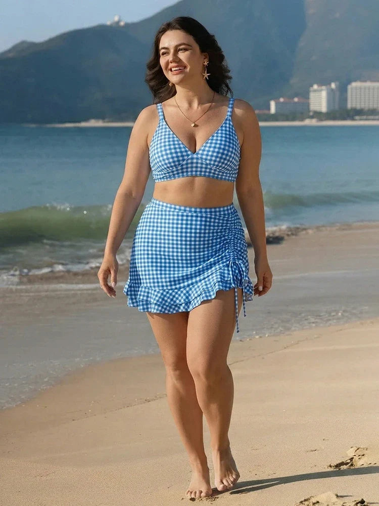 Bikini taille haute effet ventre plat avec jupe de bain