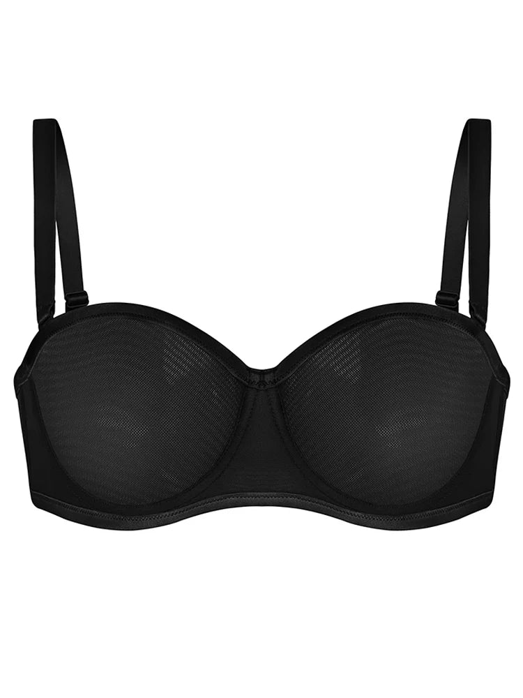 Soutien-gorge balconnet bandeau à armatures en tulle transparent