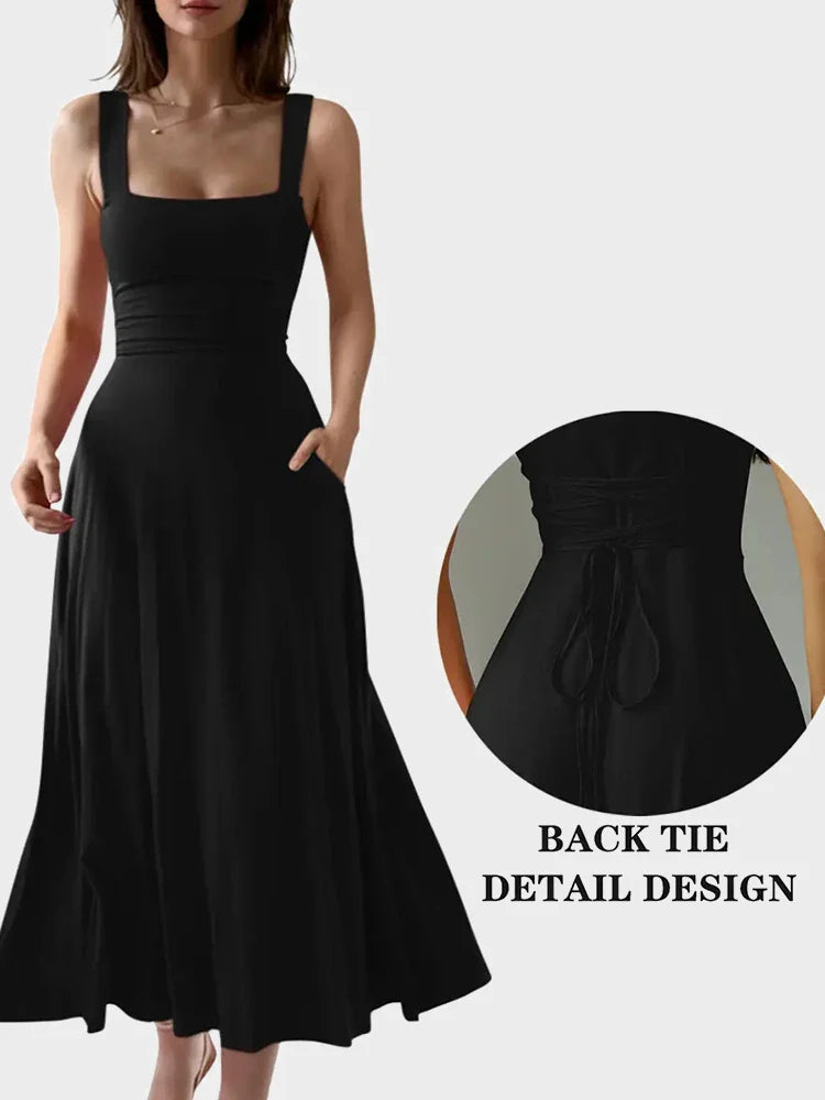 Robe longue élégante à encolure carrée