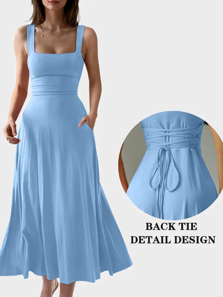 Robe longue élégante à encolure carrée