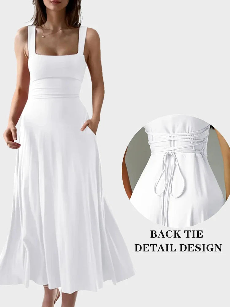 Robe longue élégante à encolure carrée