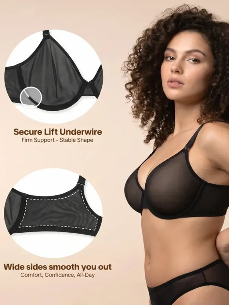 Soutien-gorge minimiseur en tulle sans coutures, non doublé à armatures