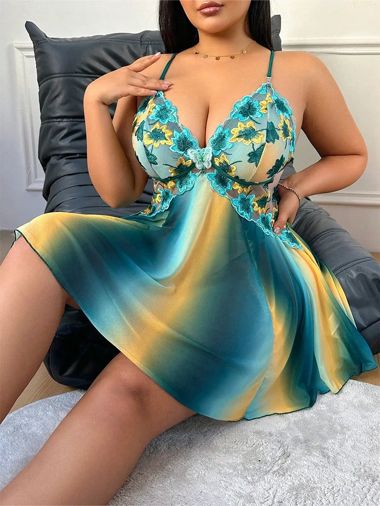 Nuisette babydoll grande taille brodée fleurs