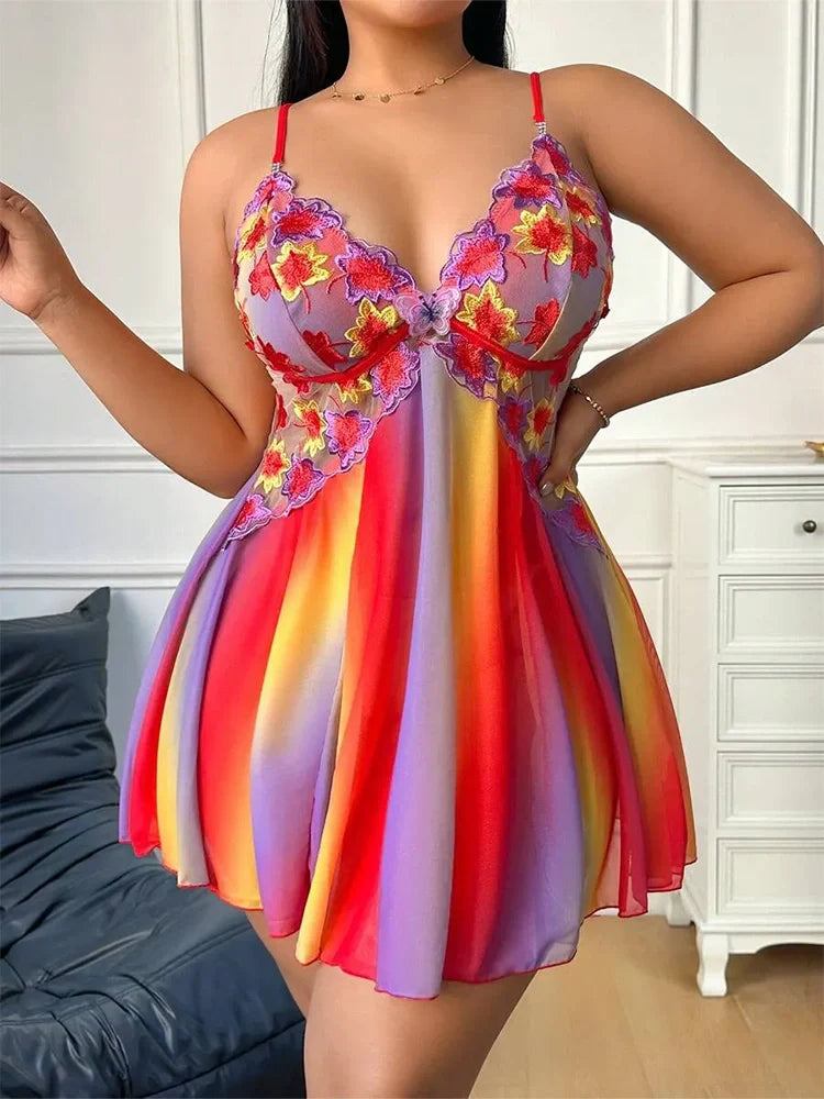 Nuisette babydoll grande taille brodée fleurs