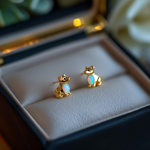 Boucles d'oreilles Chien en Opale