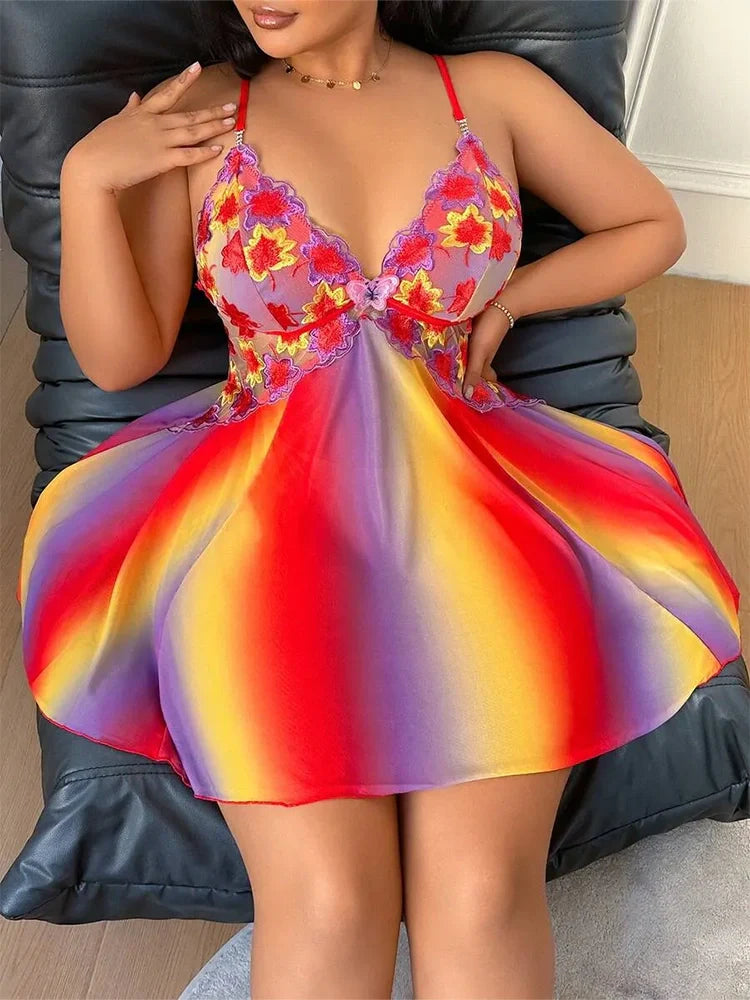 Nuisette babydoll grande taille brodée fleurs