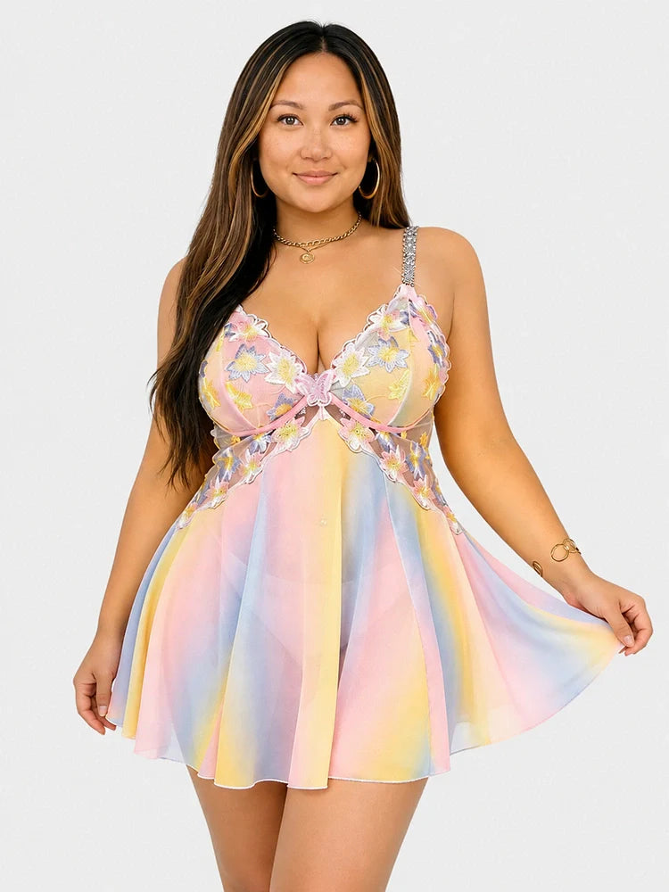 Nuisette babydoll grande taille brodée fleurs