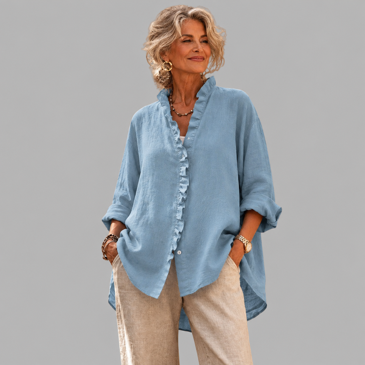 Chemise à volants en mélange coton-lin Luisa - Maison Flavigny