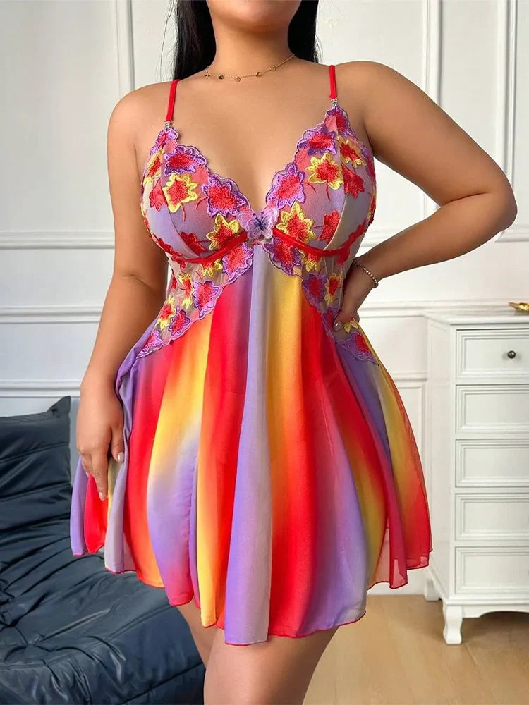 Nuisette babydoll grande taille brodée fleurs