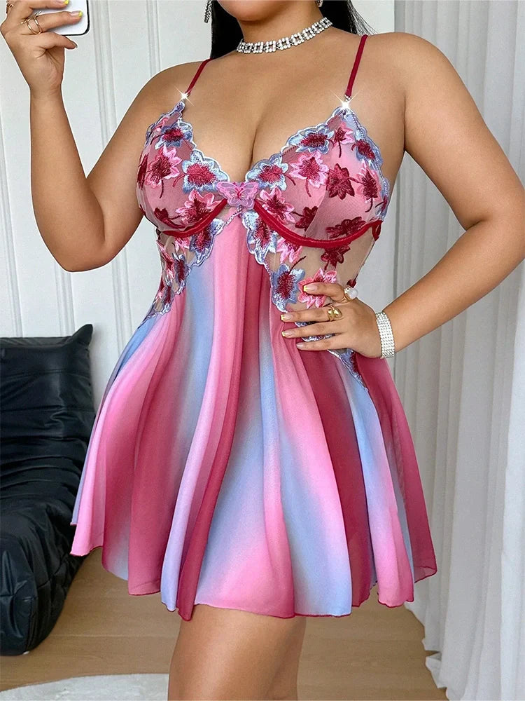 Nuisette babydoll grande taille brodée fleurs