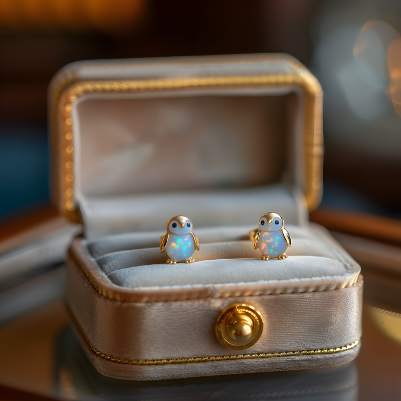 Boucles d'oreilles Pingouin en Opale