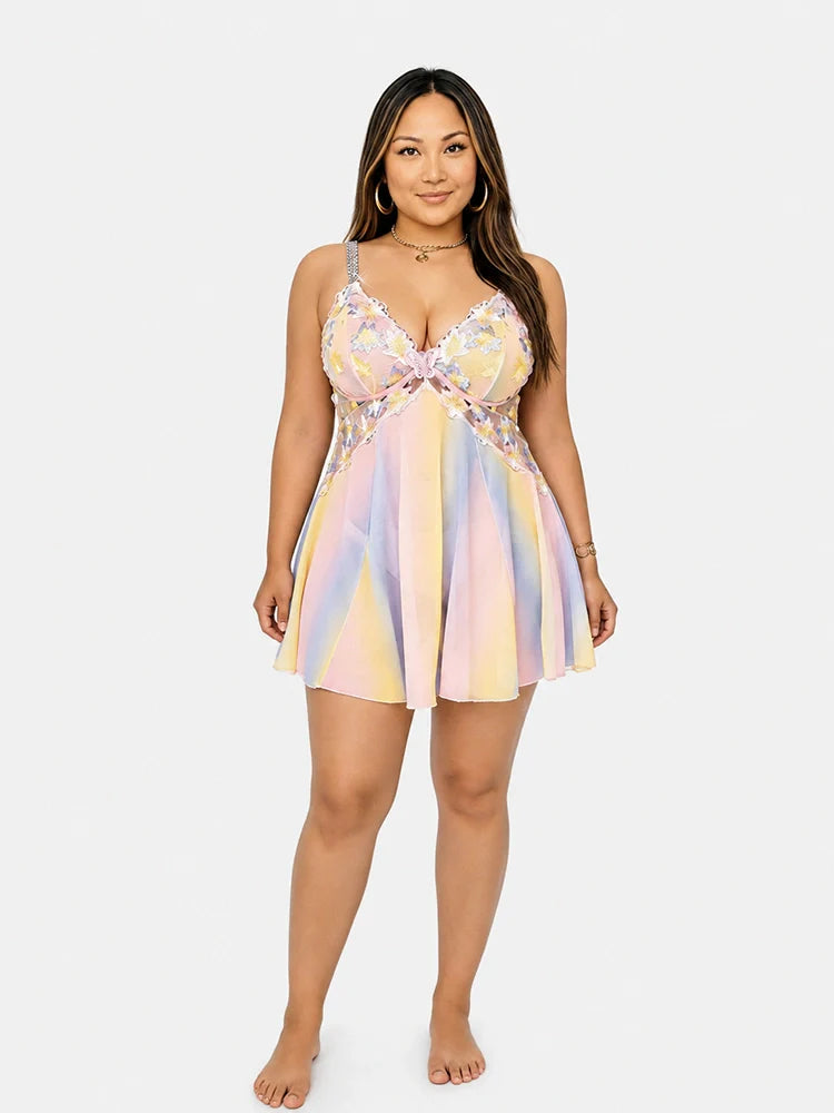 Nuisette babydoll grande taille brodée fleurs