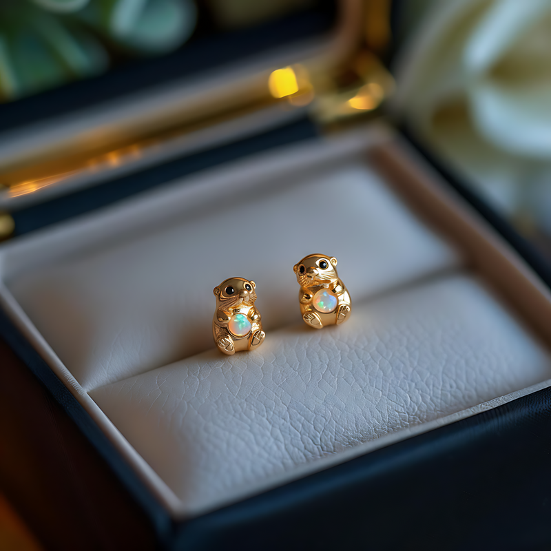 Boucles d'oreilles Loutre en Opale