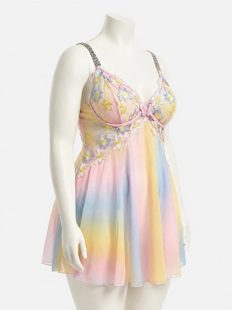Nuisette babydoll grande taille brodée fleurs