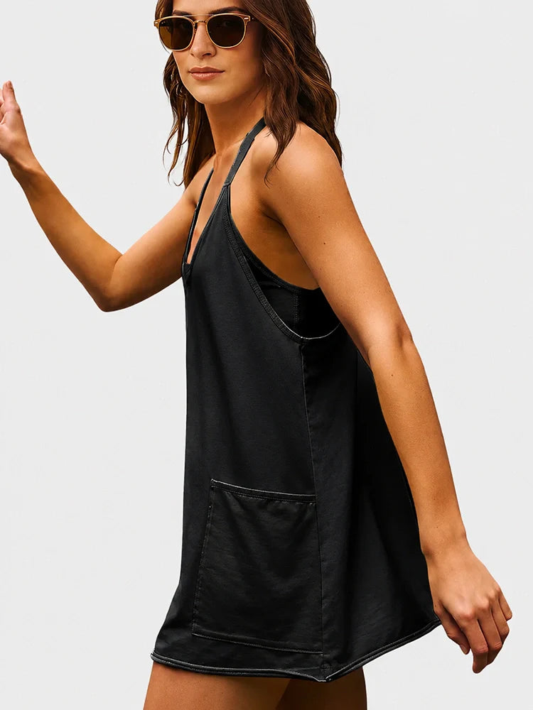 Robe courte sport 2-en-1 avec short intégré & poches