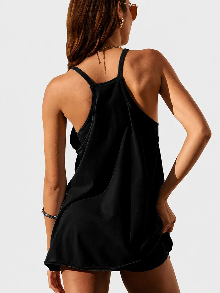 Robe courte sport 2-en-1 avec short intégré & poches