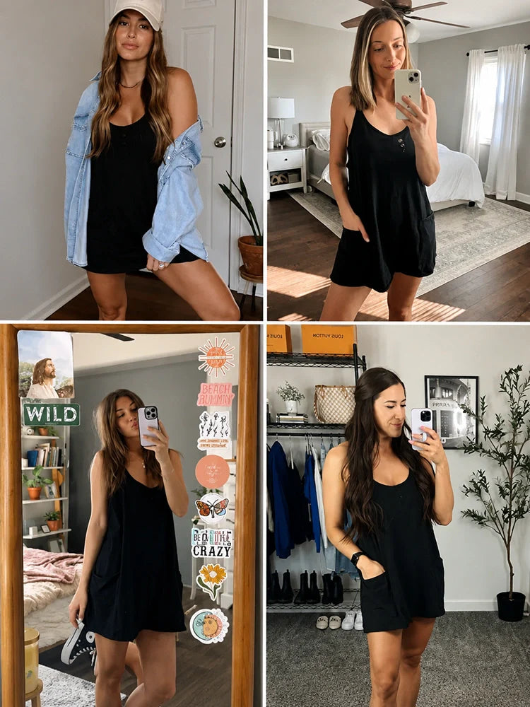 Robe courte sport 2-en-1 avec short intégré & poches