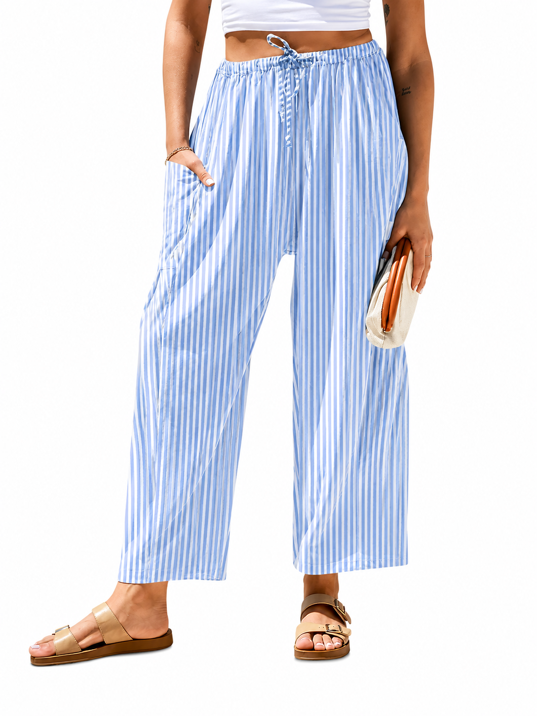 Pantalon large femme à carreaux vichy, coupe ample