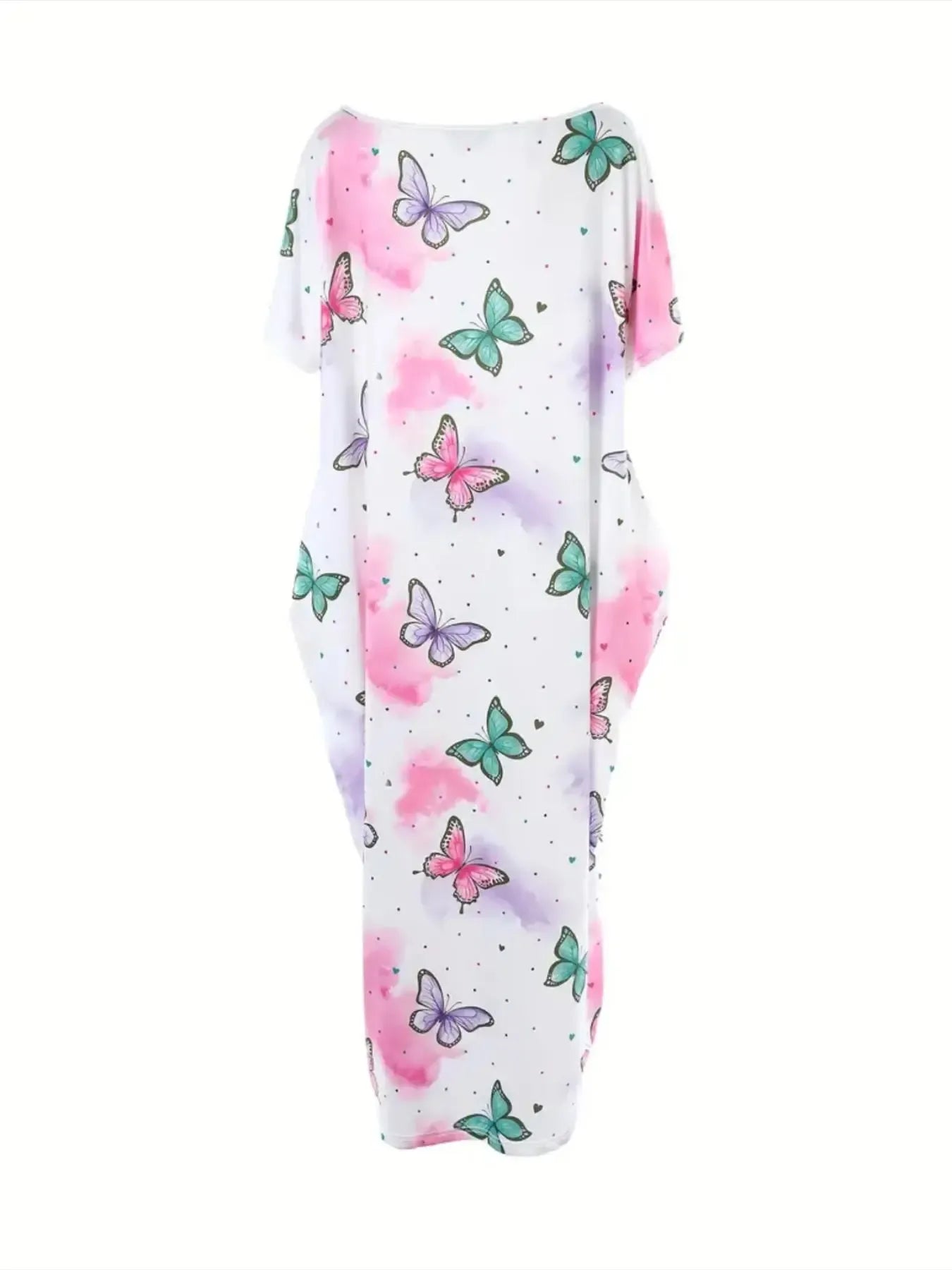 Chemise de nuit tie-dye papillons & cœurs avec poches
