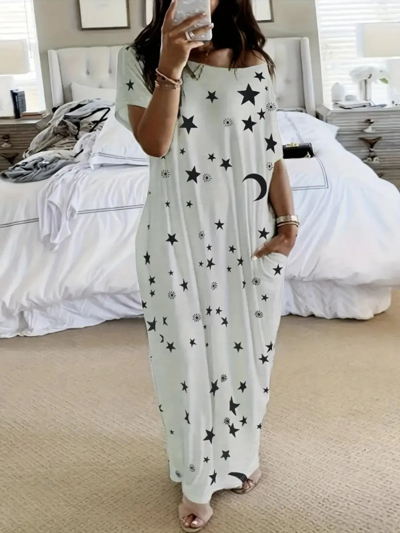 Chemise de nuit tie-dye papillons & cœurs avec poches