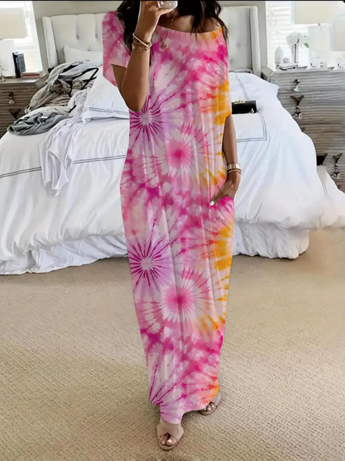 Chemise de nuit tie-dye papillons & cœurs avec poches