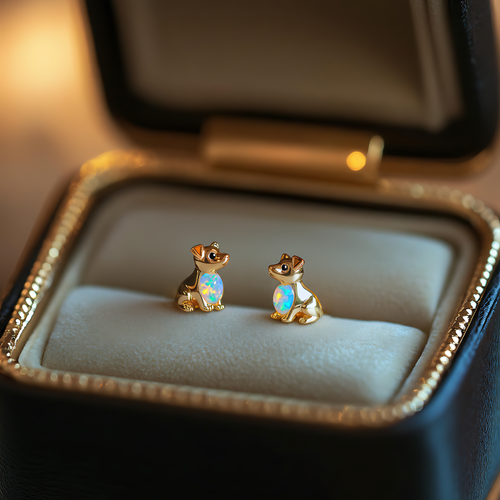 Boucles d'oreilles Chien en Opale