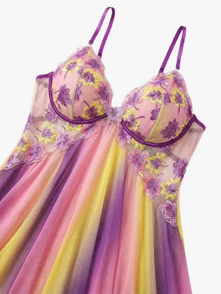 Nuisette babydoll grande taille brodée fleurs