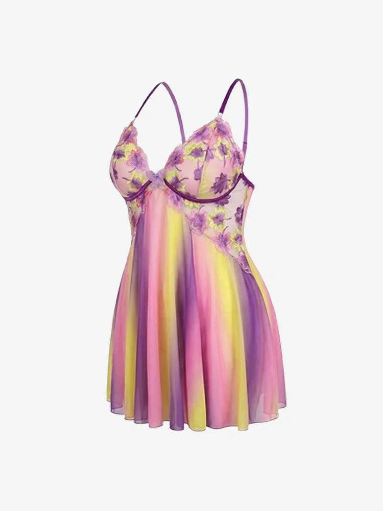 Nuisette babydoll grande taille brodée fleurs