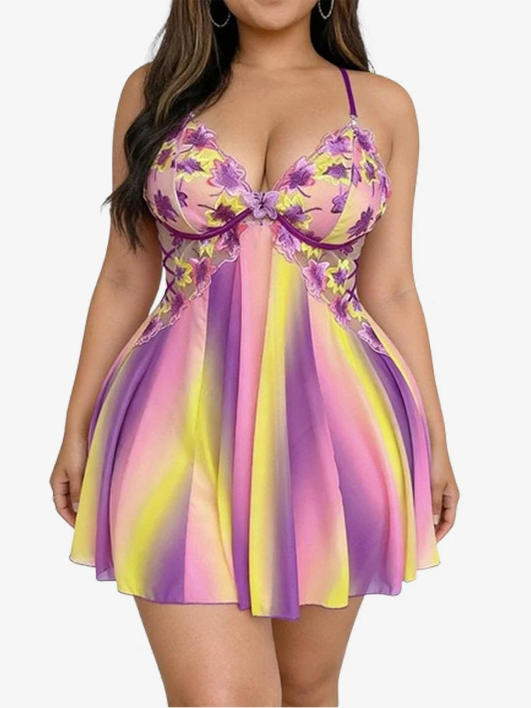 Nuisette babydoll grande taille brodée fleurs