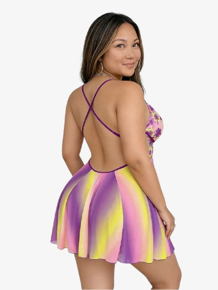 Nuisette babydoll grande taille brodée fleurs