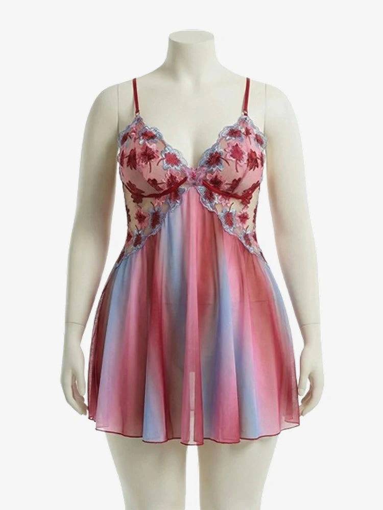 Nuisette babydoll grande taille brodée fleurs