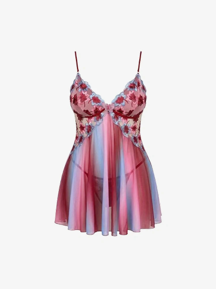 Nuisette babydoll grande taille brodée fleurs