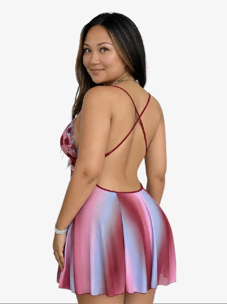 Nuisette babydoll grande taille brodée fleurs