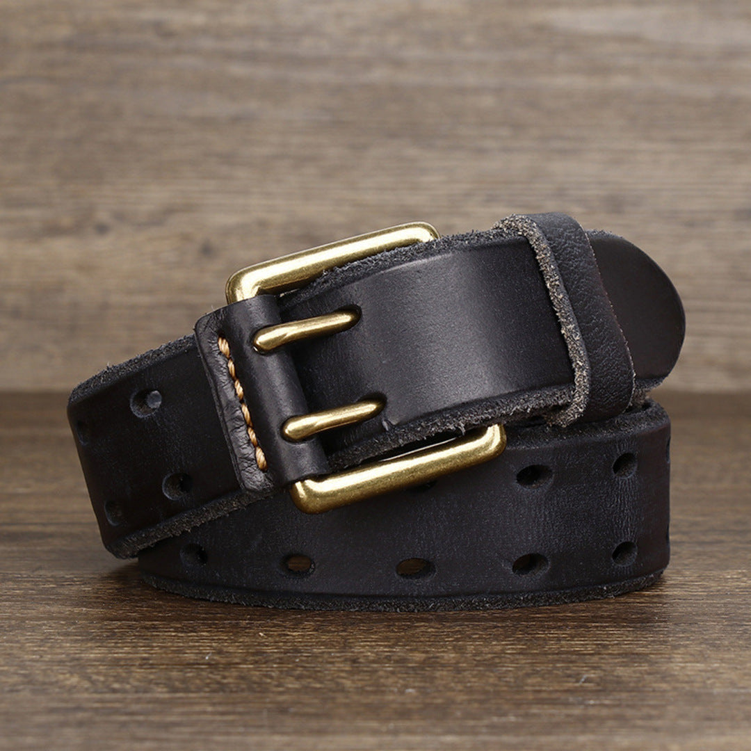 Ceinture à double ardillon en cuir - Maison Flavigny