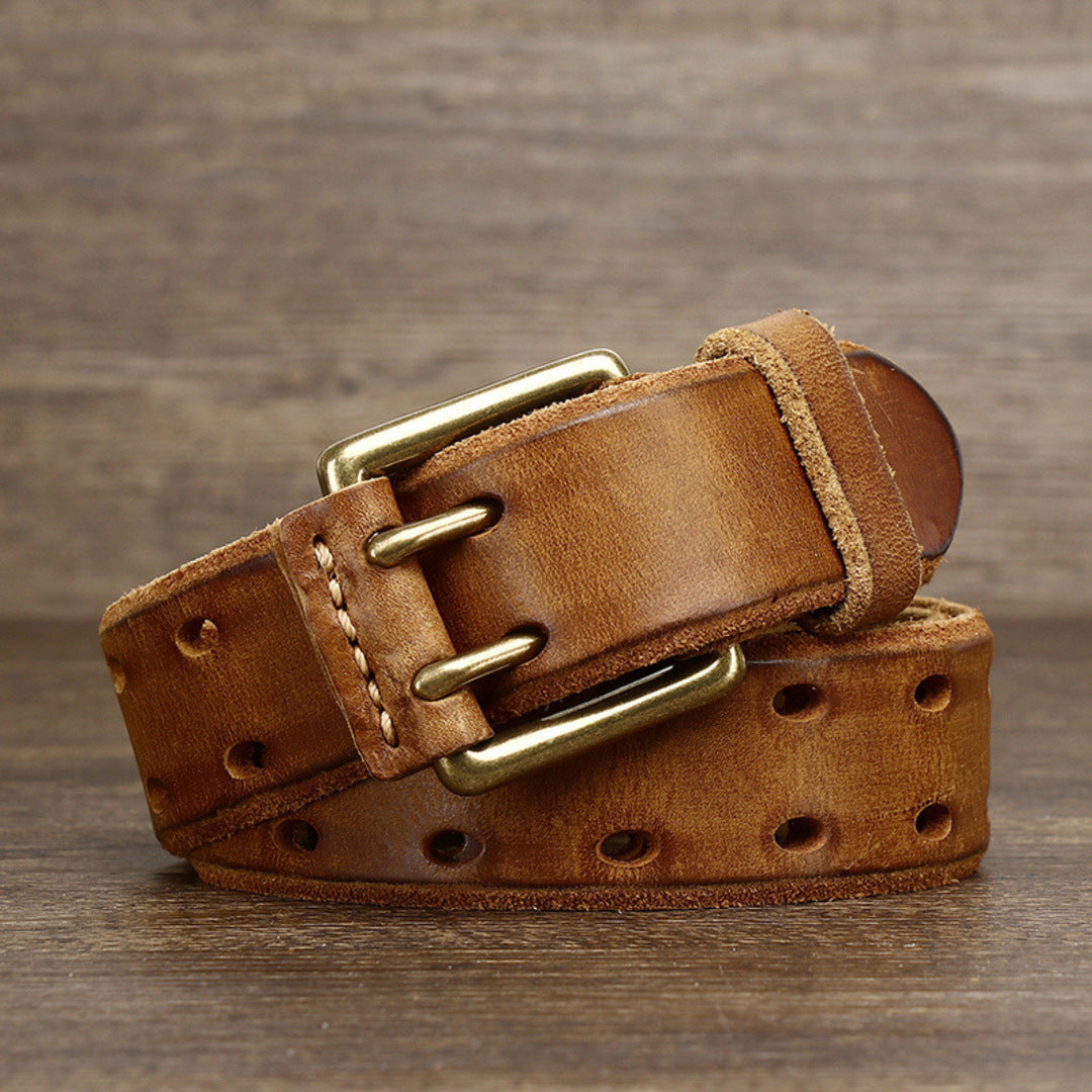 Ceinture à double ardillon en cuir - Maison Flavigny