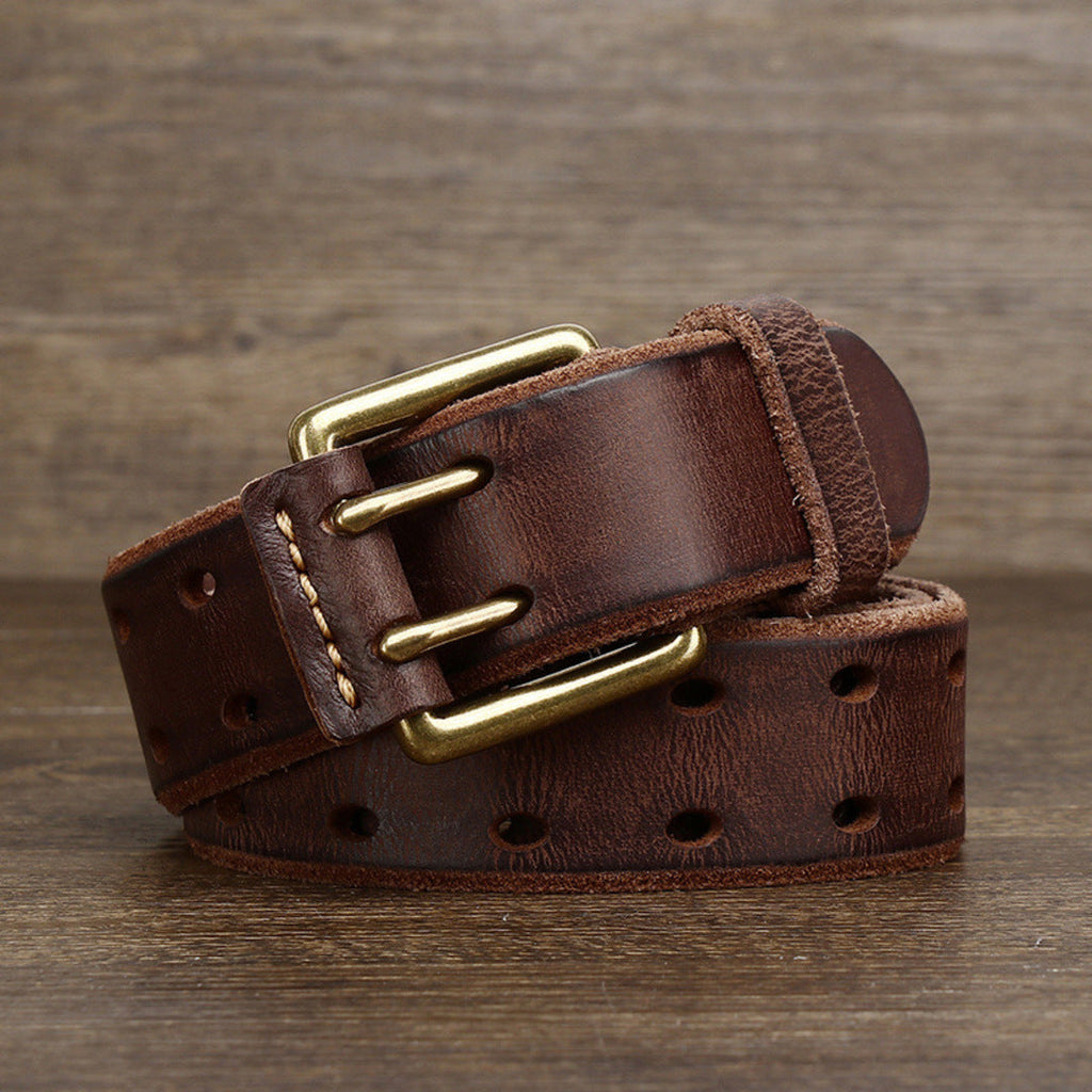 Ceinture à double ardillon en cuir - Maison Flavigny