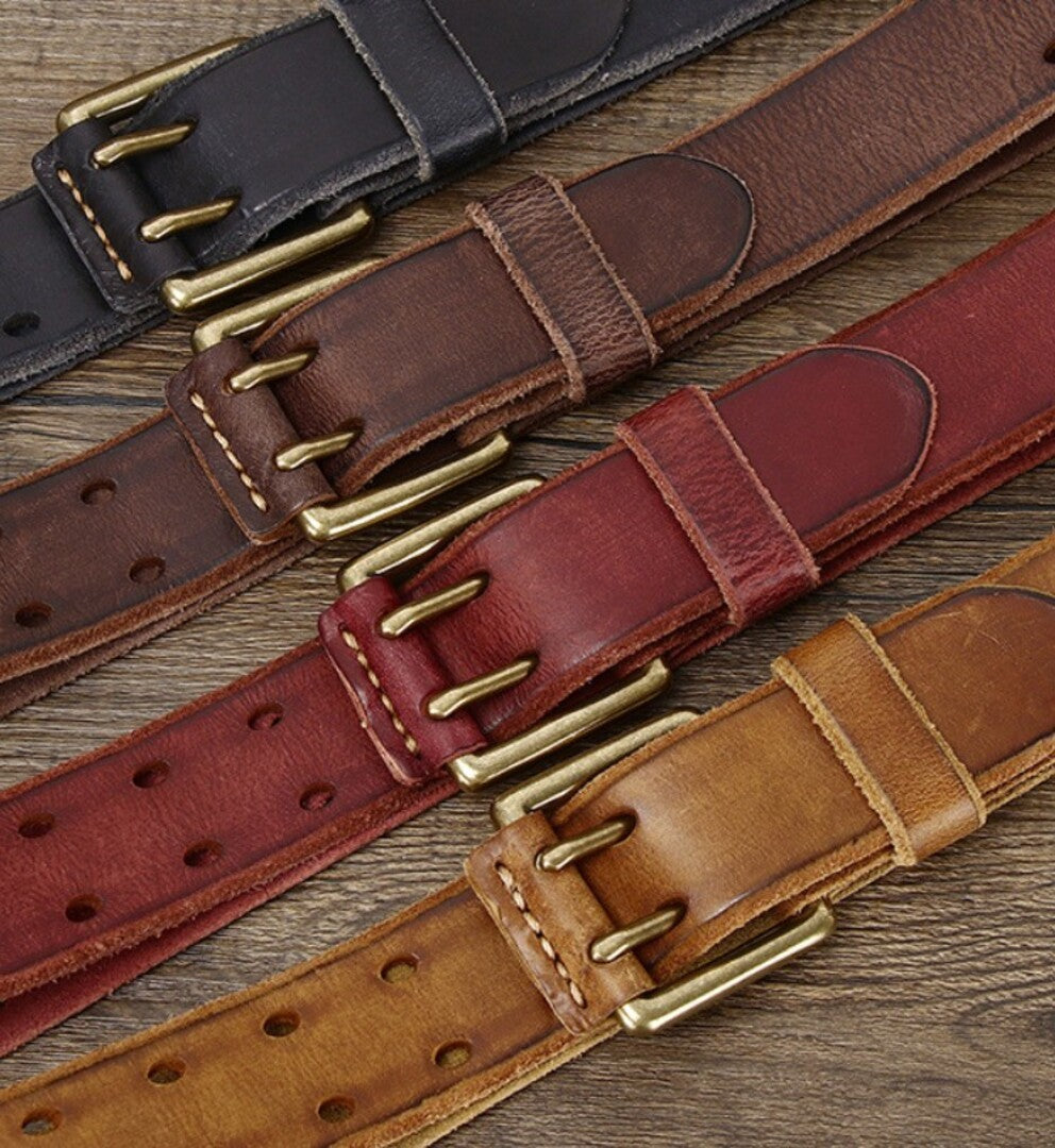 Ceinture à double ardillon en cuir - Maison Flavigny