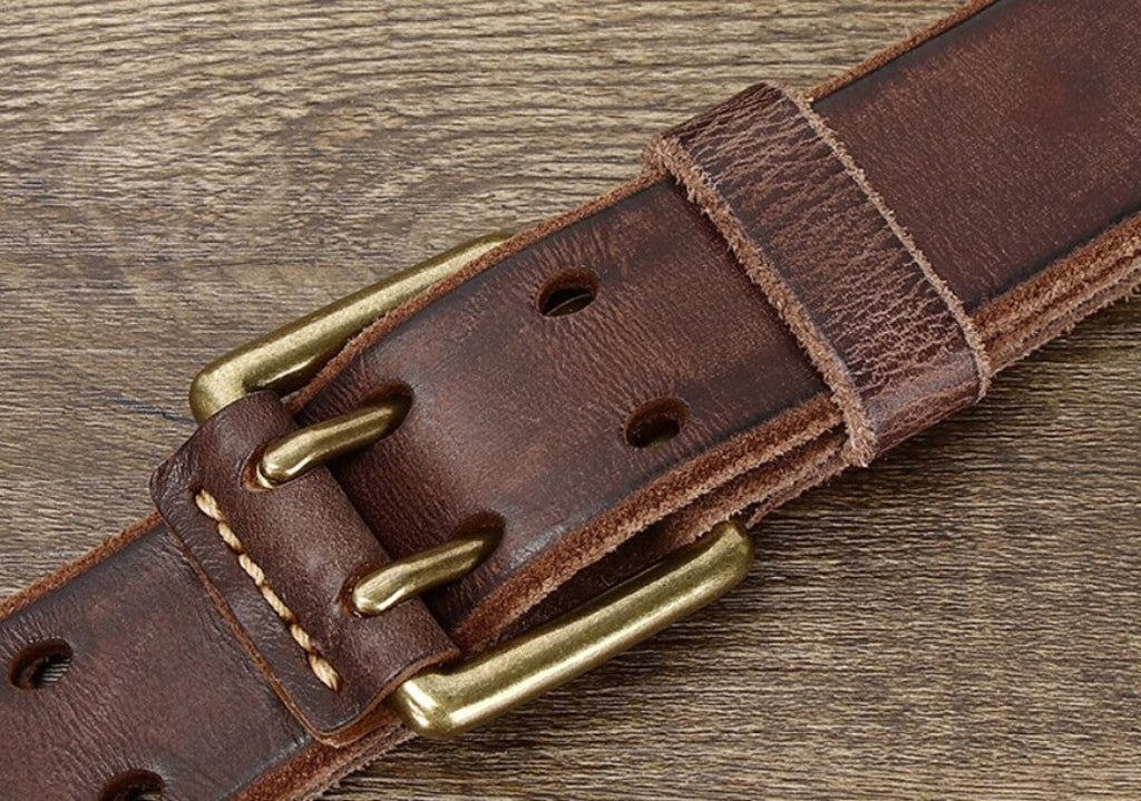 Ceinture à double ardillon en cuir - Maison Flavigny