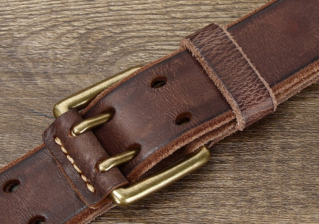 Ceinture à double ardillon en cuir - Maison Flavigny