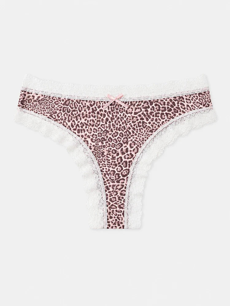 Lot de 7 strings en dentelle imprimé léopard