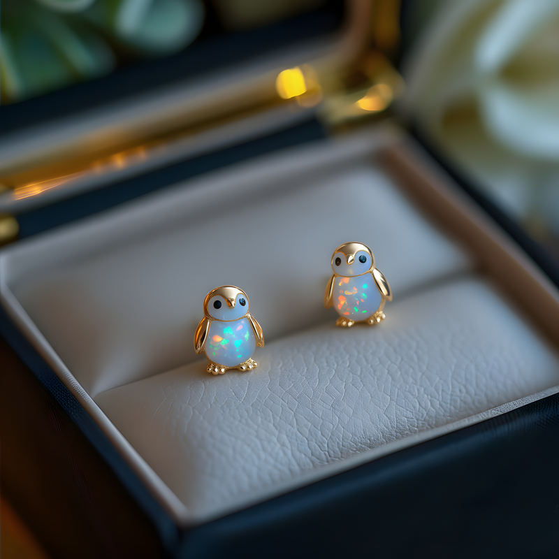Boucles d'oreilles Pingouin en Opale