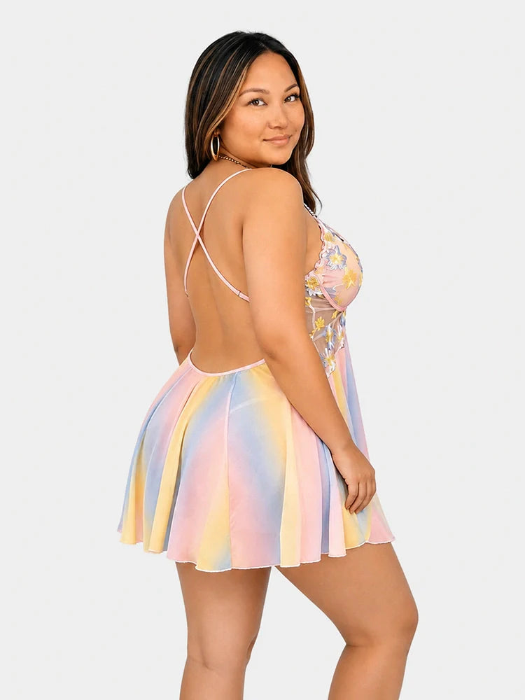 Nuisette babydoll grande taille brodée fleurs