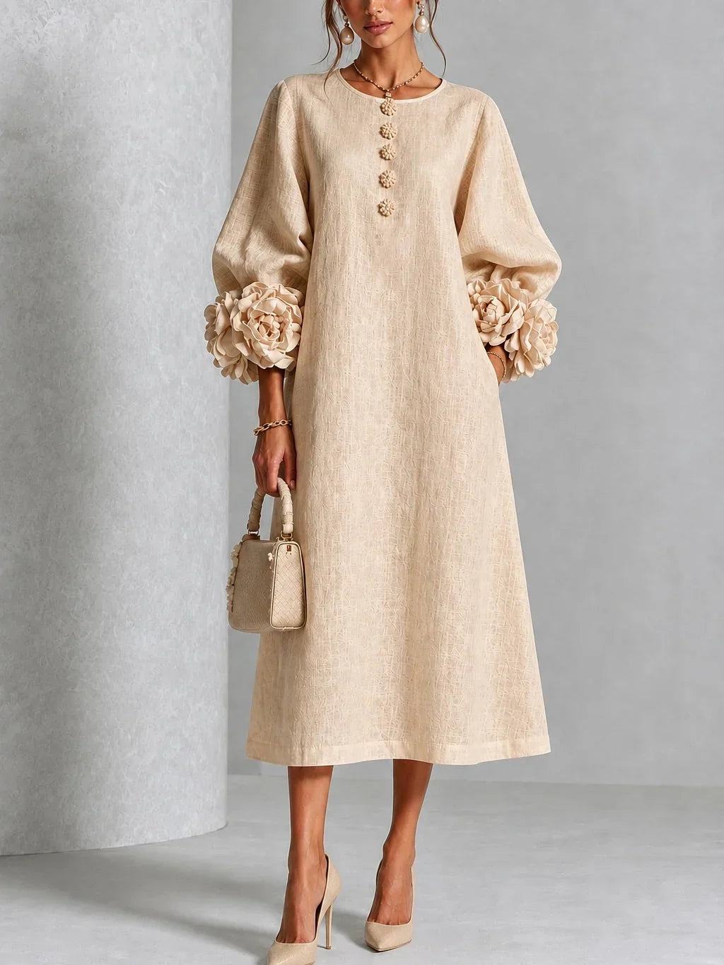 Robe midi fleurie boutonnée - Maison Flavigny