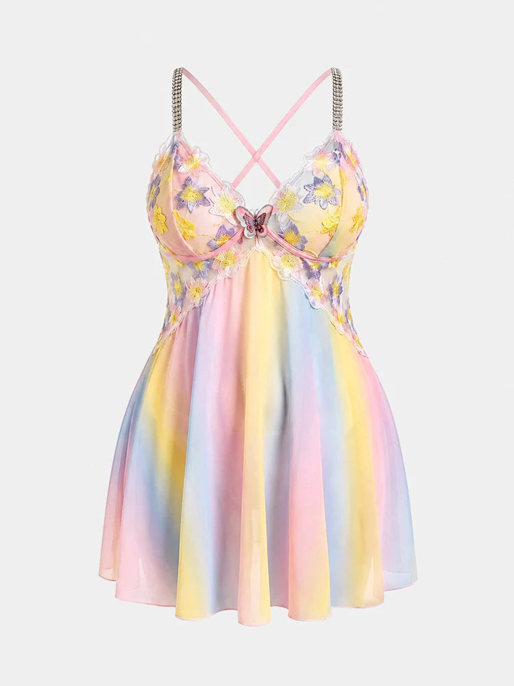 Nuisette babydoll grande taille brodée fleurs